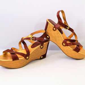 Audrey Brooke Leather Sandal Wedge Size 9.5 #S68